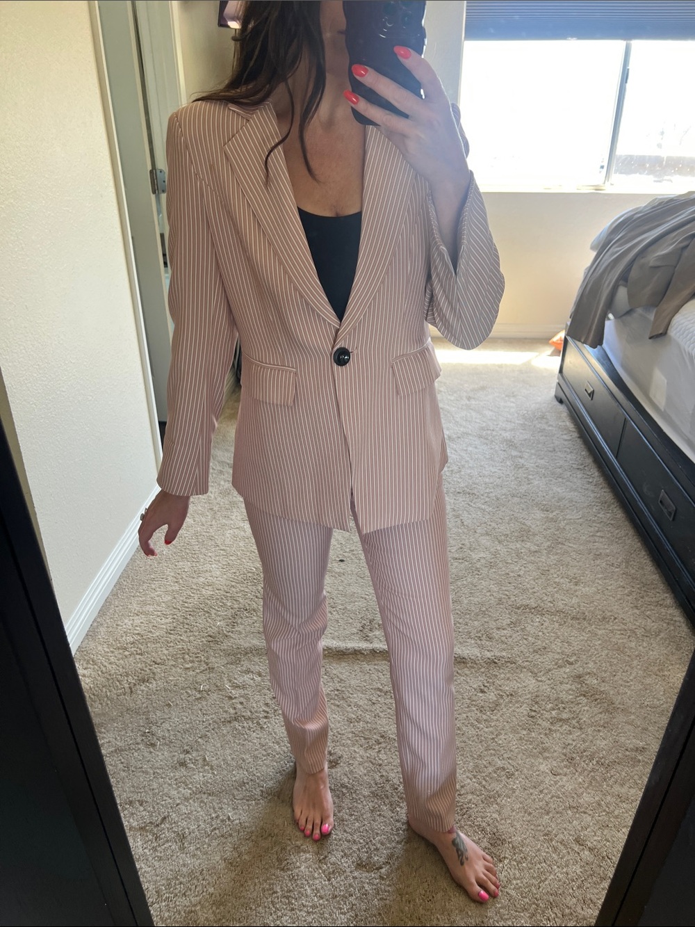 Blush Pinstripe Two-Piece Suit Set